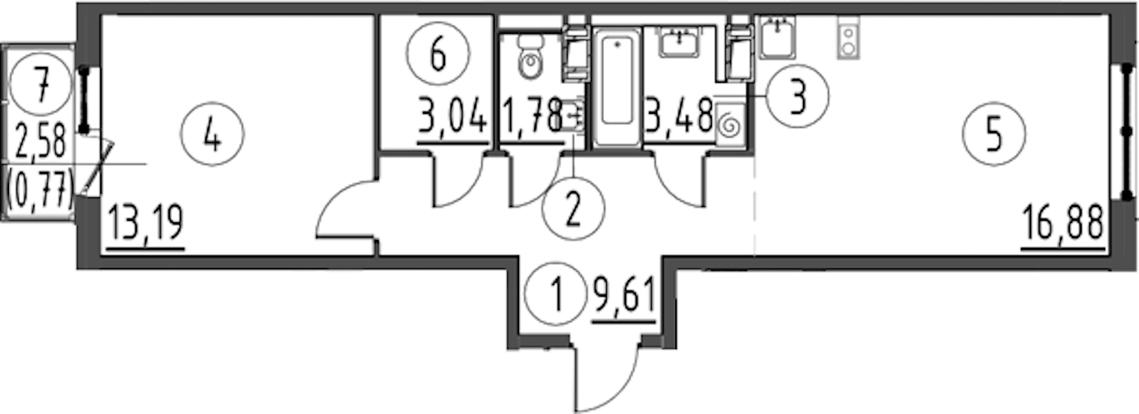 1-комнатная квартира 48.75 м², 9/13 эт., ЖК «Квартал Торики»